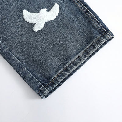 Men's Spring Dove Embroidered Baggy Wide Leg Denim Jeans