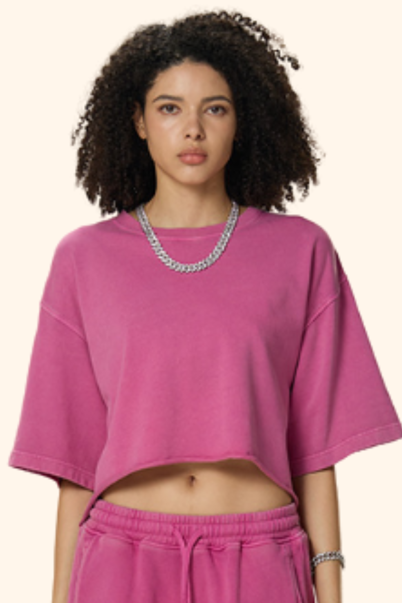 Women's Spring Summer 280g Washed Oversized Cropped Tee