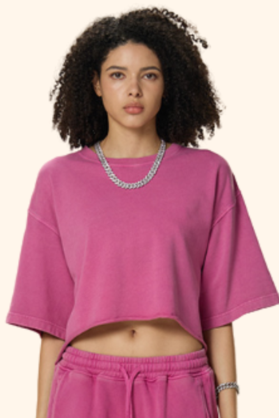 Women's Spring Summer 280g Washed Oversized Cropped Tee