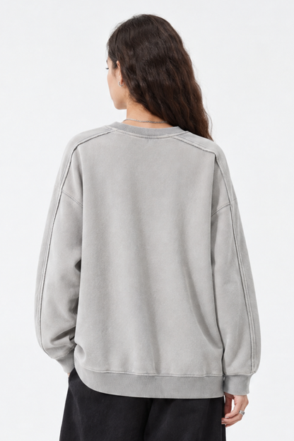 Women Fall Clothing Vintage Wax-Dyed Boxy Crew Sweatshirt