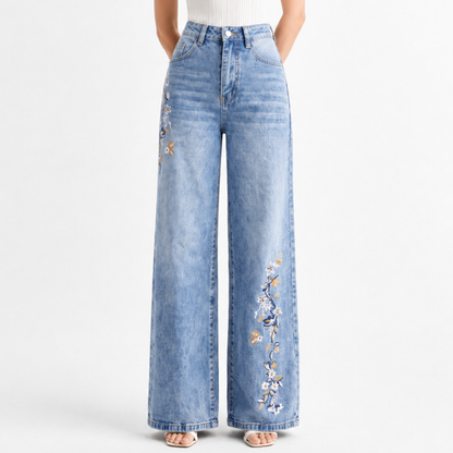 Women's High Waist Side Studded Wide Leg Jeans