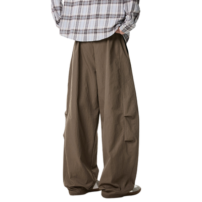Men's Spring Pleated Loose Curved Wide Solid Pants