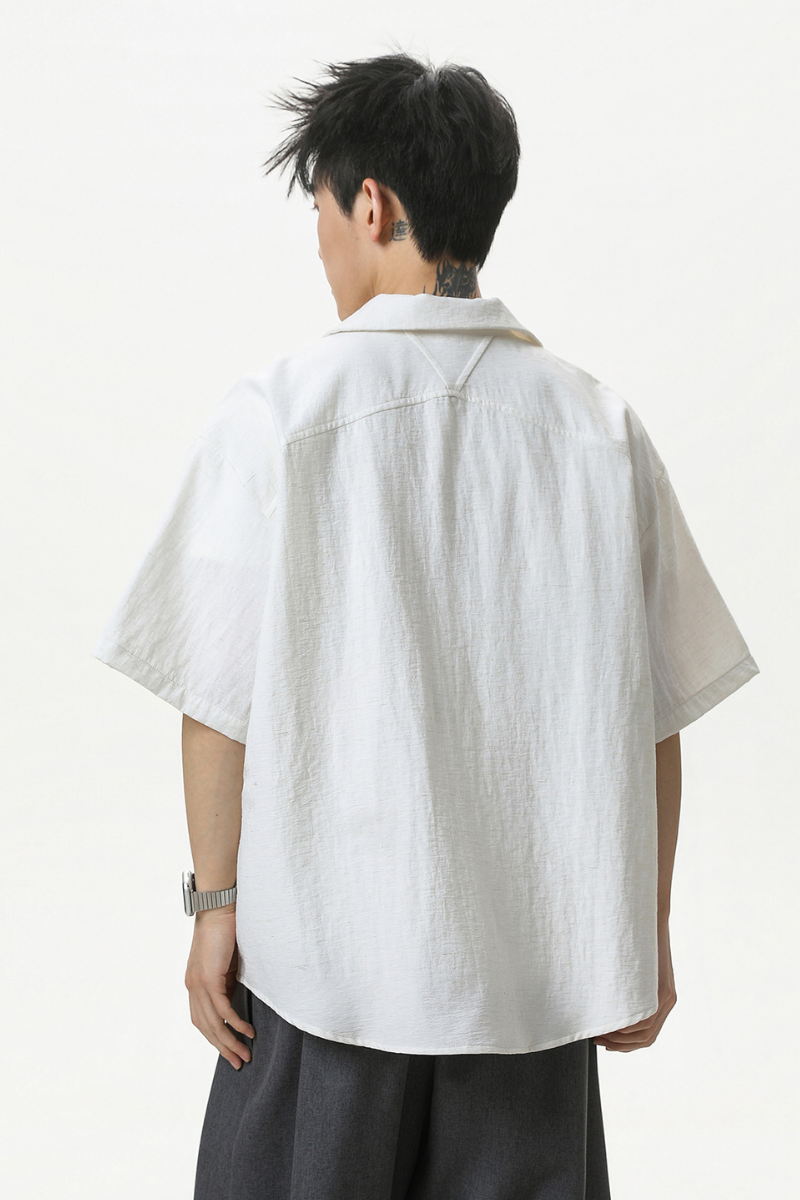 Men's Summer Camp Collar Breathable Linen Short Sleeve Shirt