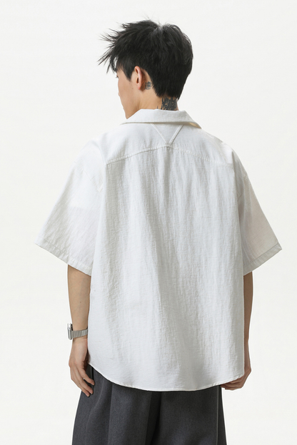 Men's Summer Camp Collar Breathable Linen Short Sleeve Shirt