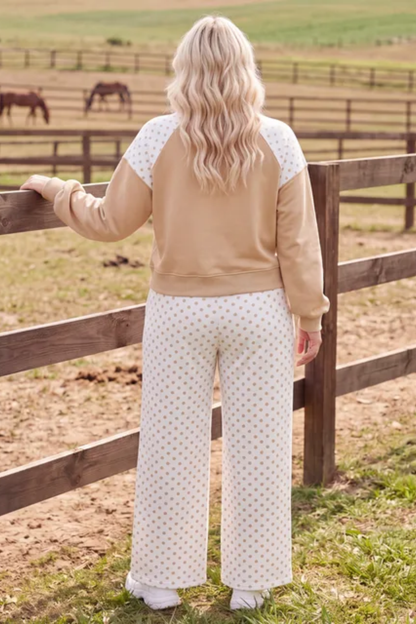 Women All Season Plus Size Polka Dot Wide Leg Lounge Set