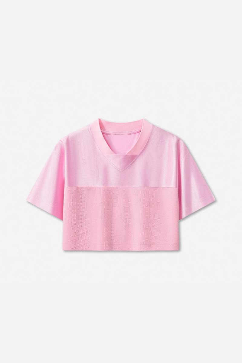 Women's Summer Y2K V-Neck Cutout Crop Patchwork Tee