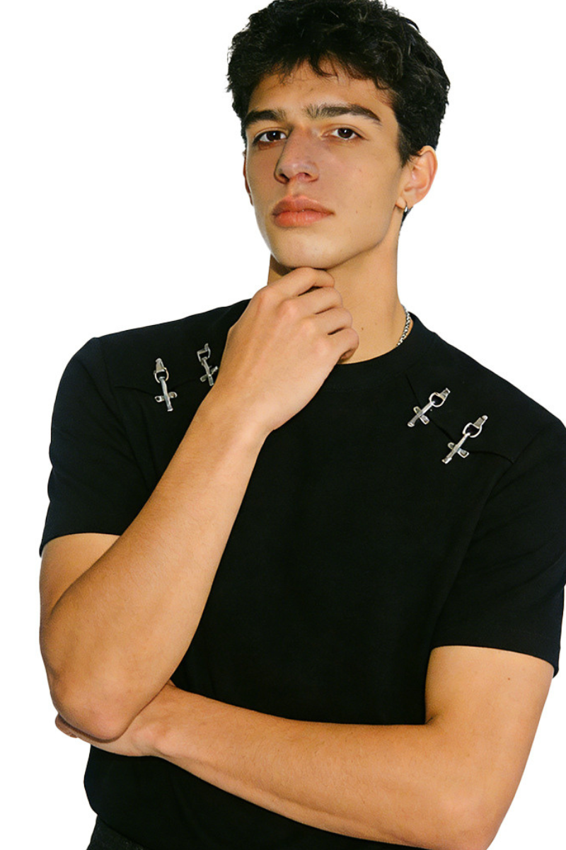 Men's Summer Heavy Solid Crewneck Flight Button Loose Tee