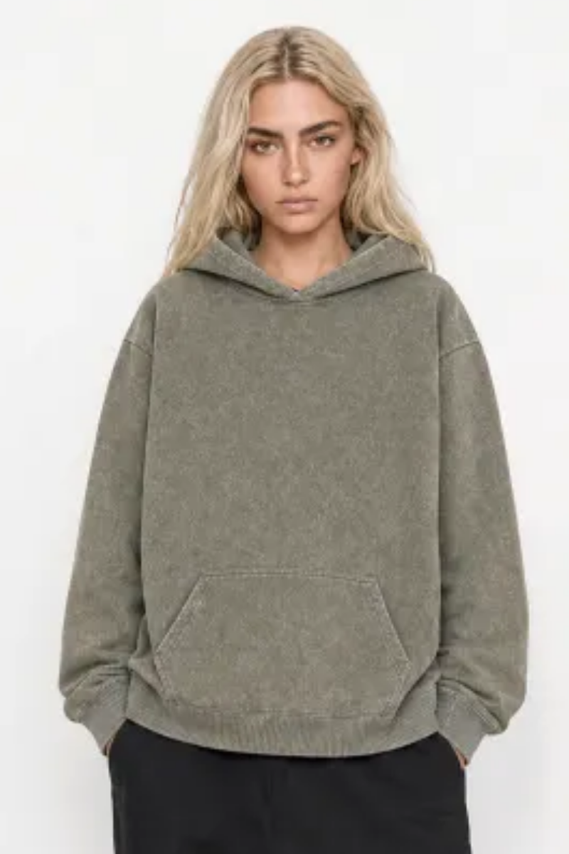 Women Fall 400G Washed Vintage Loopback Pullover Hoodie
