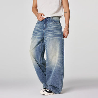 Men's Spring Gradient Blue Cat Whisker Balloon Denim Jeans