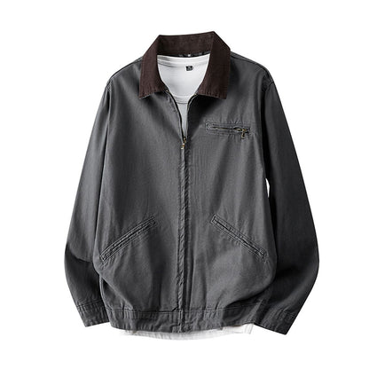 Men's Spring Contrast Collar Washed Denim Work Jacket