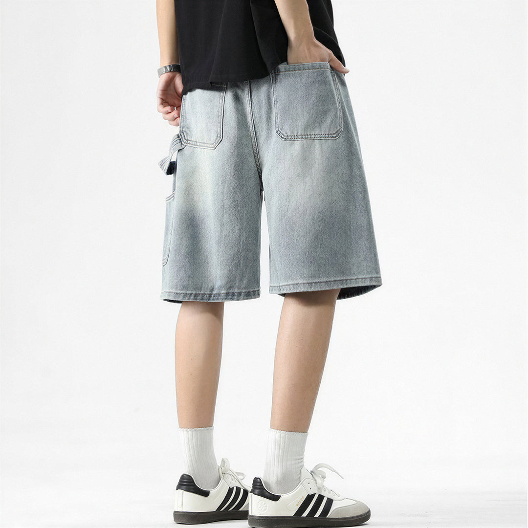 Men's Summer Light Wash Carpenter Baggy Denim Shorts