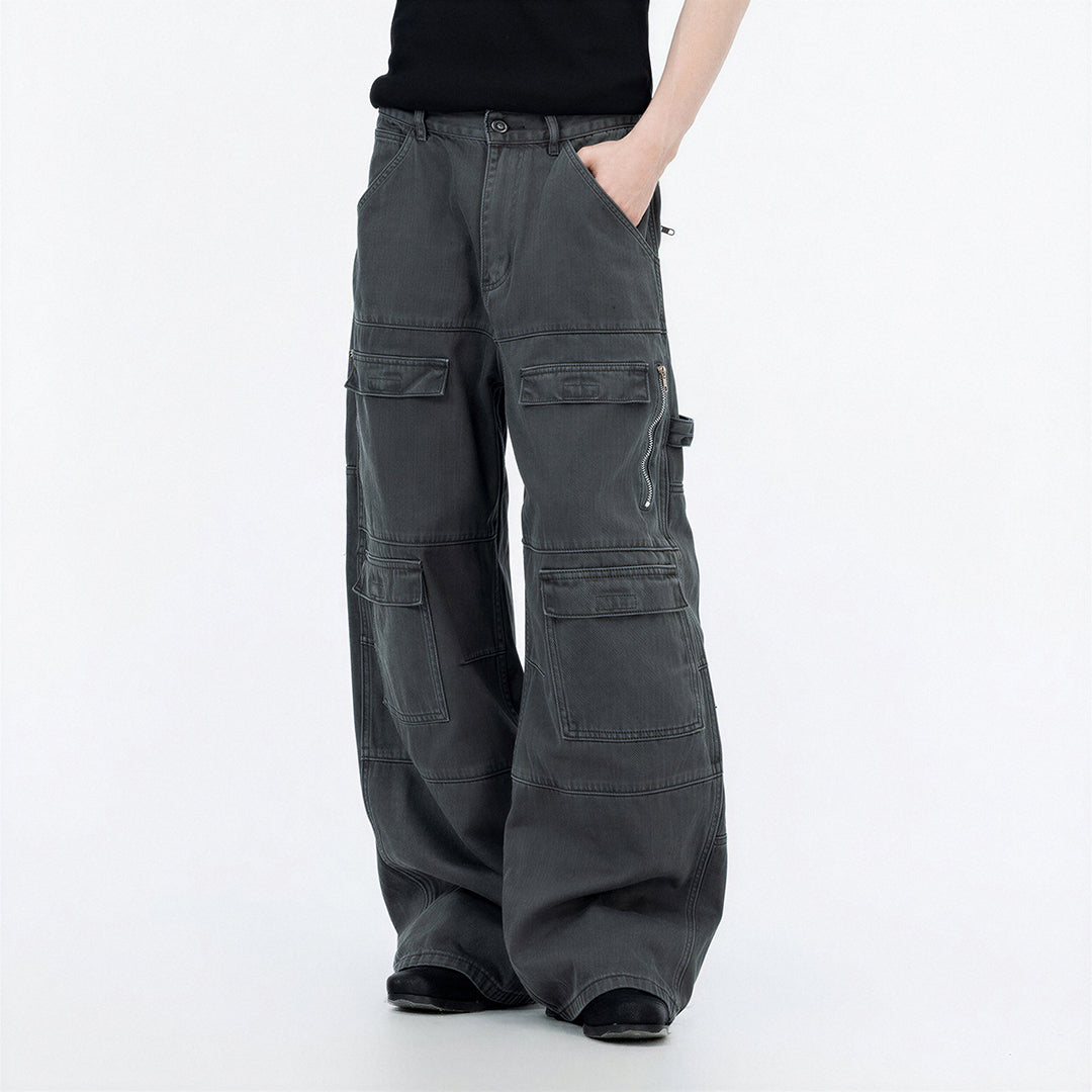 Men's Spring Multi-Pocket Cargo Wide-Leg Pants