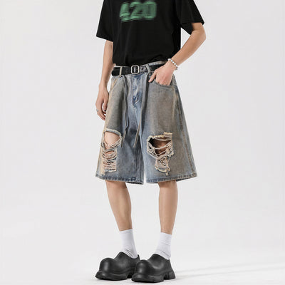 Men's Summer Heavy Ripped Vintage Washed Baggy Denim Shorts