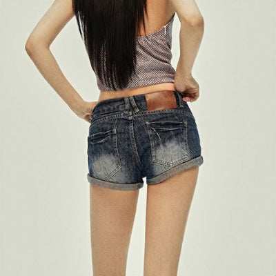 Women's Summer Low-Rise Washed Rolled Hem Denim Hot Shorts