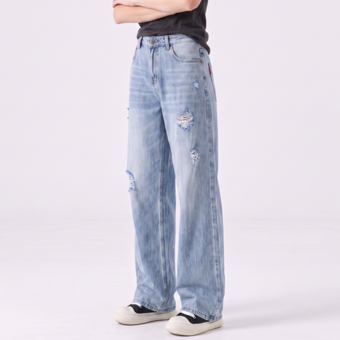 Women's High Waist Ripped Wide Leg Jeans