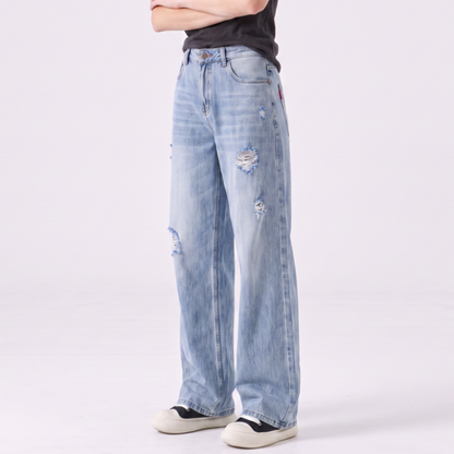 Women's High Waist Ripped Wide Leg Jeans