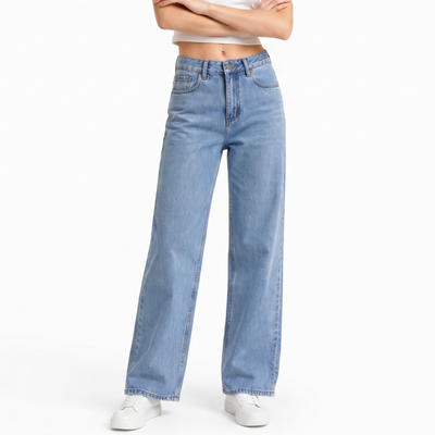 Women's High Waist Washed Straight Leg Jeans