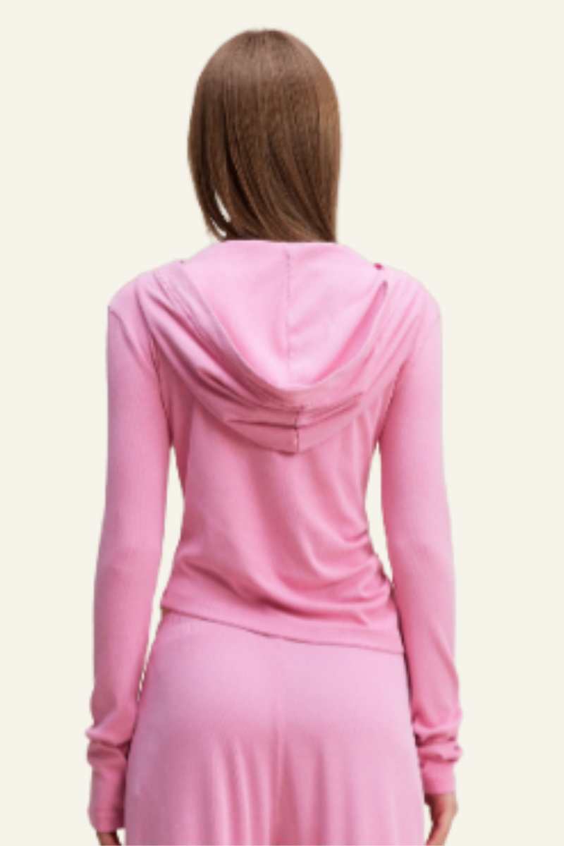 Women's Long Sleeve Deep V-Neck Slim Fit Hooded Top