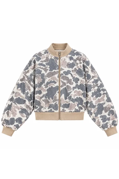 Women Fall Clothing Western Camo Zip Up Bomber Jacket