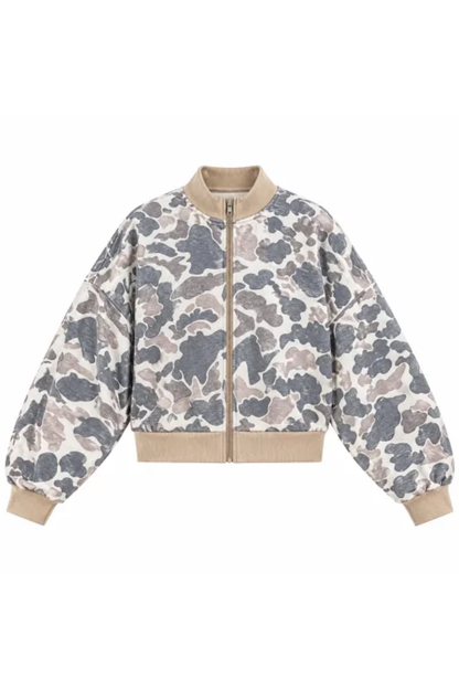 Women Fall Clothing Western Camo Zip Up Bomber Jacket