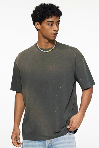 Men's 250g Cotton Distressed Loose Spray Wash Tee