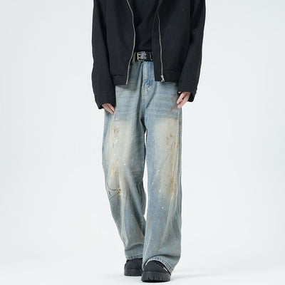 Men's Spring Washed Splatter Paint Straight Leg Jeans