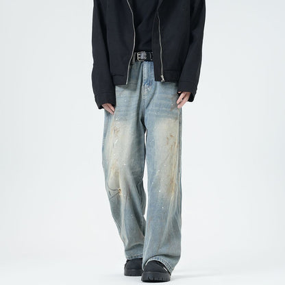 Men's Spring Washed Splatter Paint Straight Leg Jeans