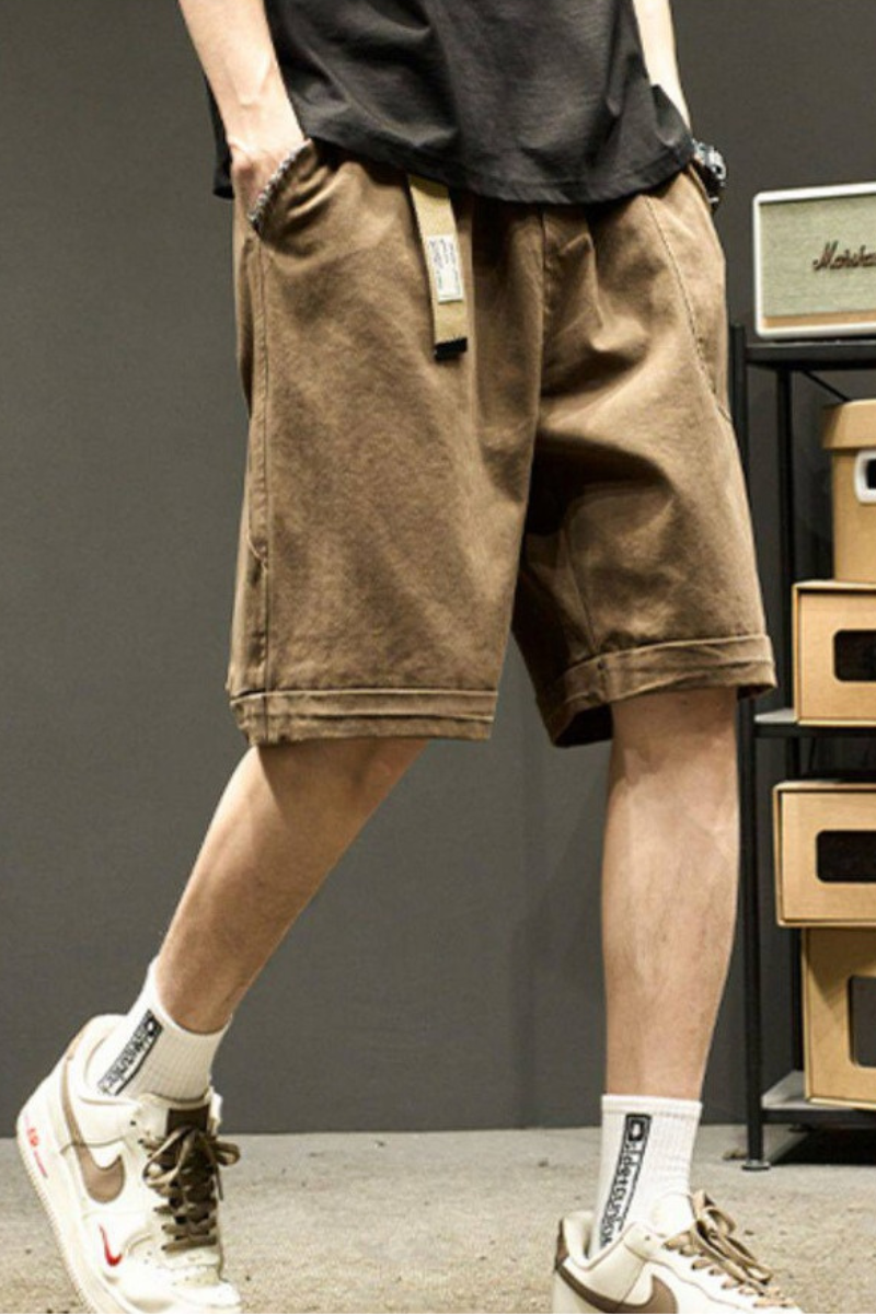Men's Summer Cotton Loose Straight Webbing Cargo Shorts
