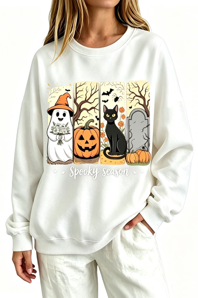 Women Fall Clothing Halloween Spooky Ghost Cat Sweatshirt