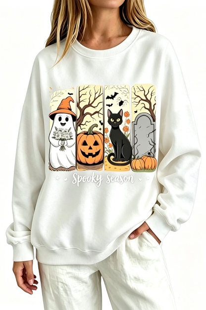 Women Fall Clothing Halloween Spooky Ghost Cat Sweatshirt