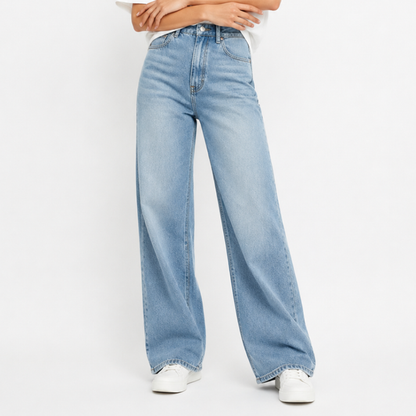 Women's High Waist Blue Stretch Wide Leg Jeans