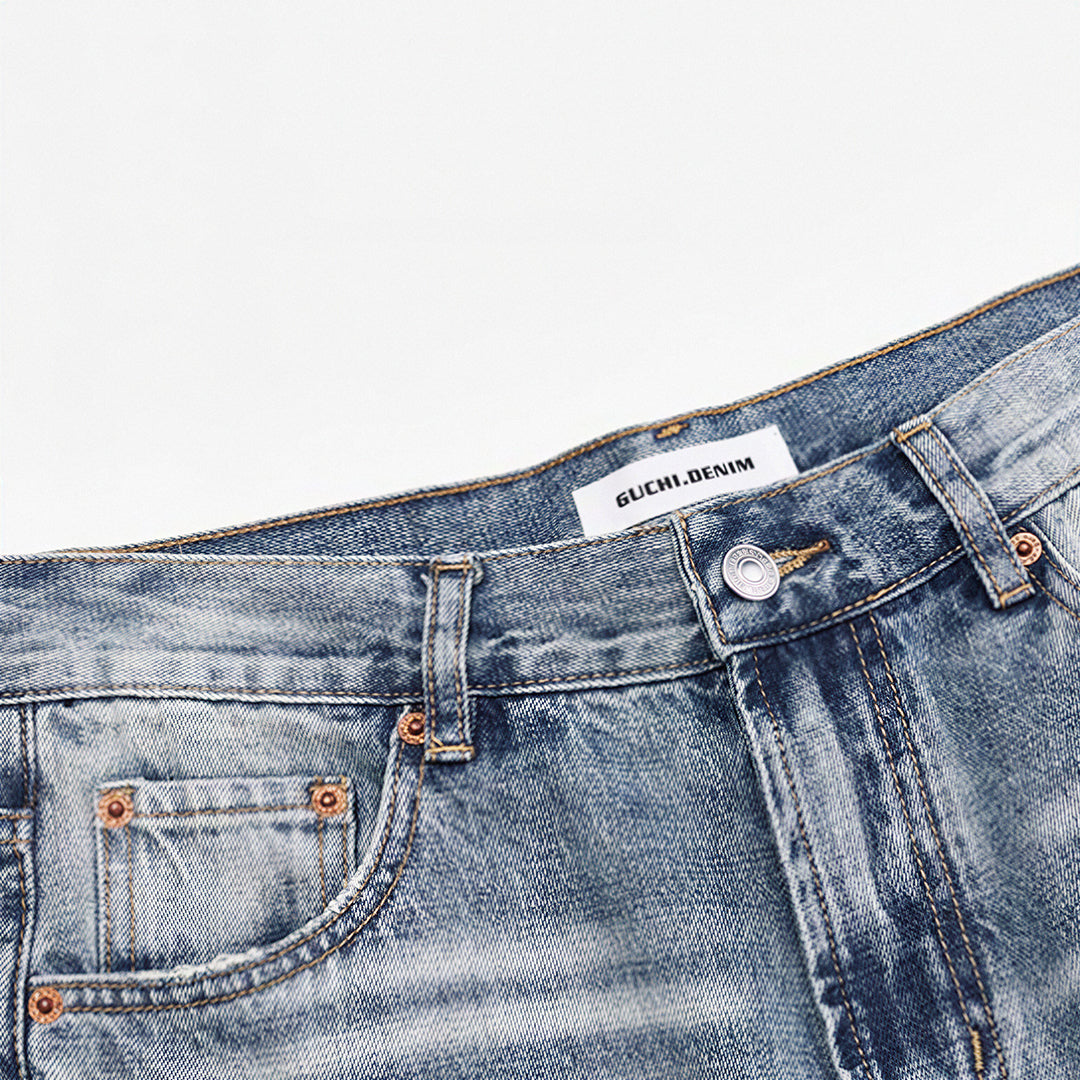 Men's Spring Light Blue Cat Whisker Ripped Denim Jeans