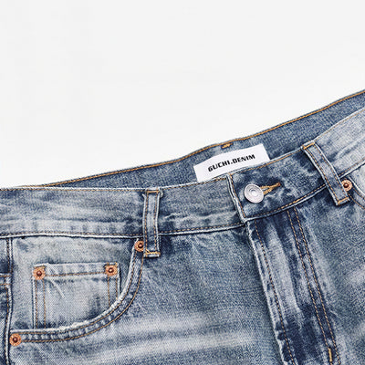 Men's Spring Light Blue Cat Whisker Ripped Denim Jeans