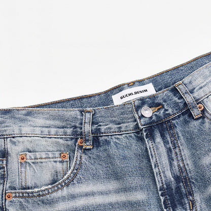 Men's Spring Light Blue Cat Whisker Ripped Denim Jeans