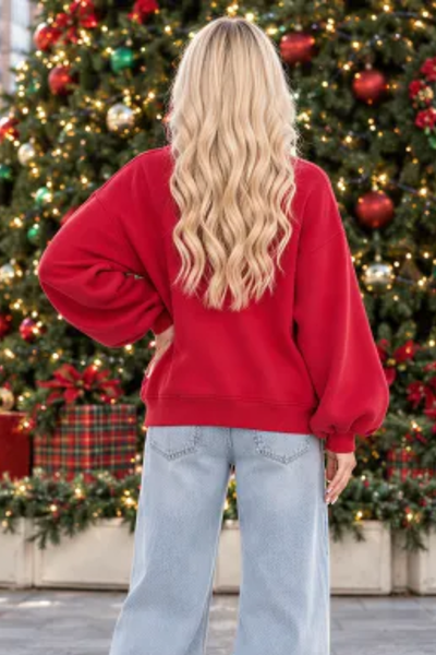Women's Fall Christmas Embroidered Mock Neck Sweatshirt