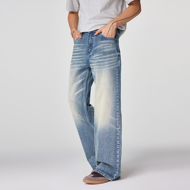 Men's Spring Gradient Cat Whisker Wide-Leg Denim Jeans
