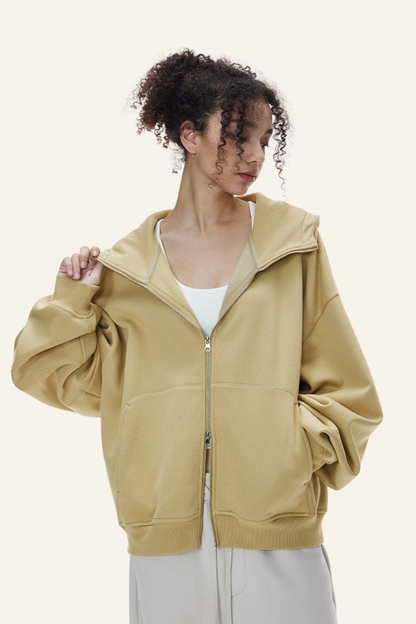 Women's   Streetwear Curved-Sleeve Boxy Hooded Jacket