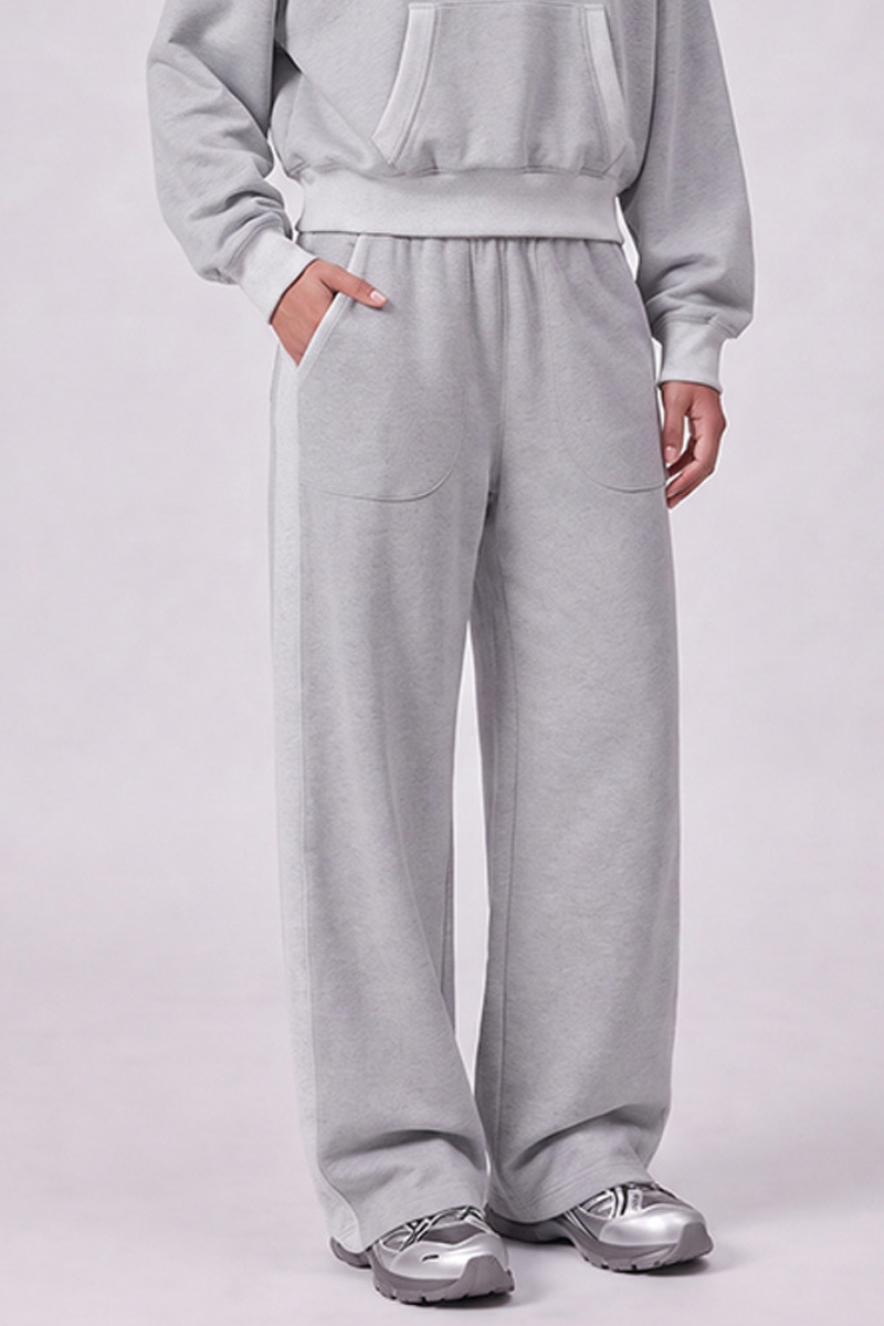 Women Fall 100% Cotton Wide Leg Raw Hem Pocket Sweatpants