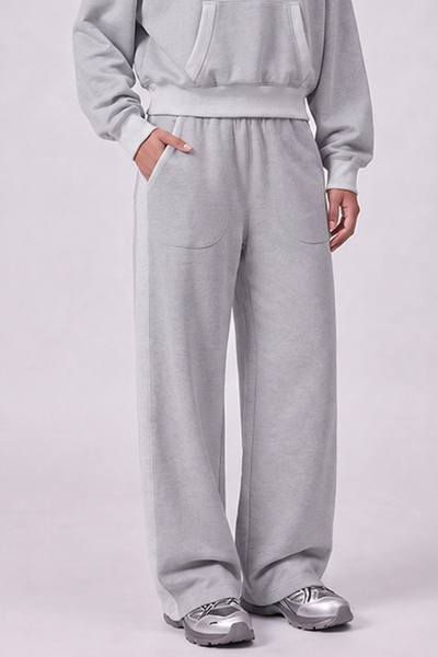 Women Fall 100% Cotton Wide Leg Raw Hem Pocket Sweatpants