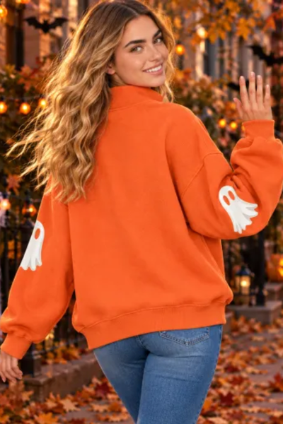 Women Fall Clothing Halloween Ghost Mock Neck Sweatshirt