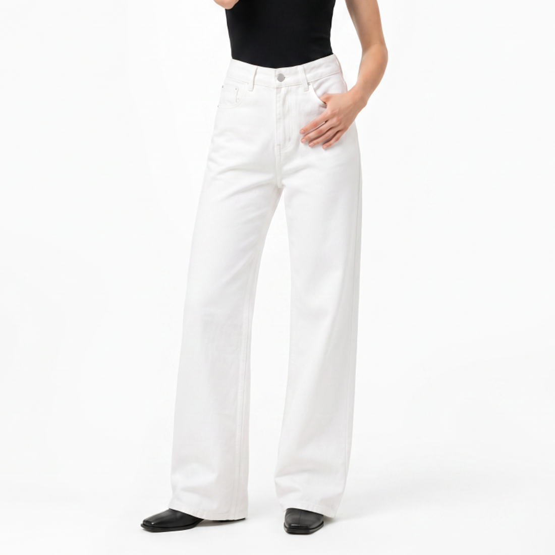 Women's Pure White High Waist Wide Leg Jeans
