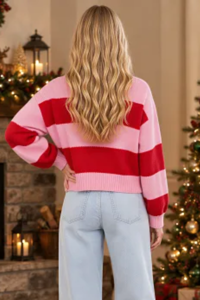 Women's Christmas Letter Print Crew Neck Knit Sweater