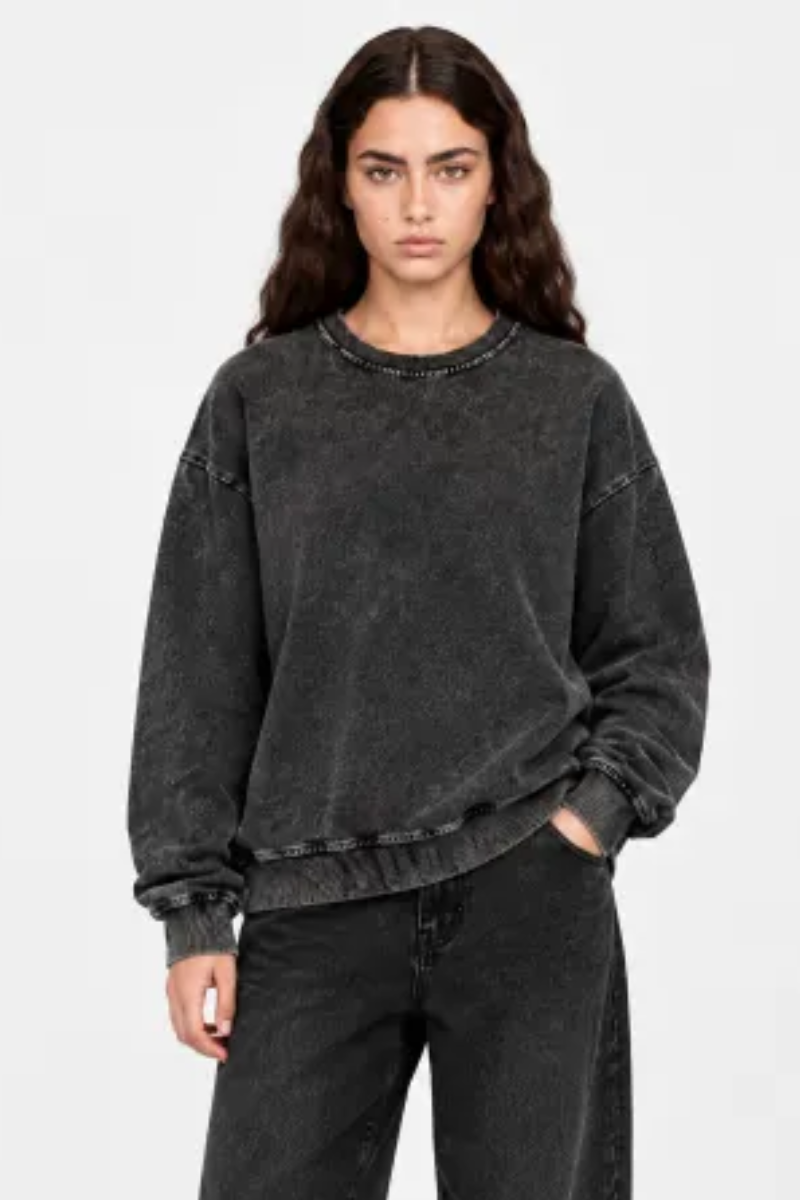 Women Fall Clothing Heavy Knit Denim Washed Sweatshirt