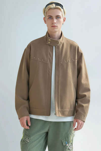 Unisex Spring New Barn Rivet Crop Harrington Jacket