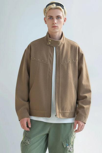 Unisex Spring New Barn Rivet Crop Harrington Jacket