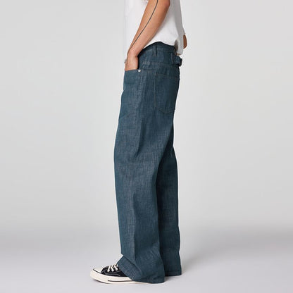 Men's Spring Cotton Button Fly Wide-Leg Flare Denim Jeans