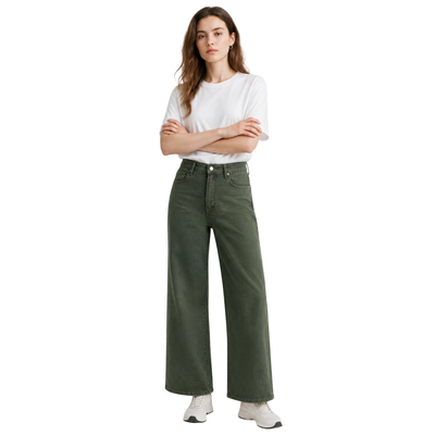 Women's high-waisted stretch loose straight-leg jeans