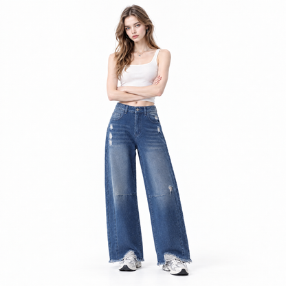 Women's High Waist Distressed Wide Leg Jeans