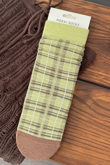 Women Fall Vintage Plaid Slouch Cozy Stretch Mid Calf Socks