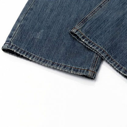 Men's Spring Vintage Blue Patchwork Distressed Denim Jeans